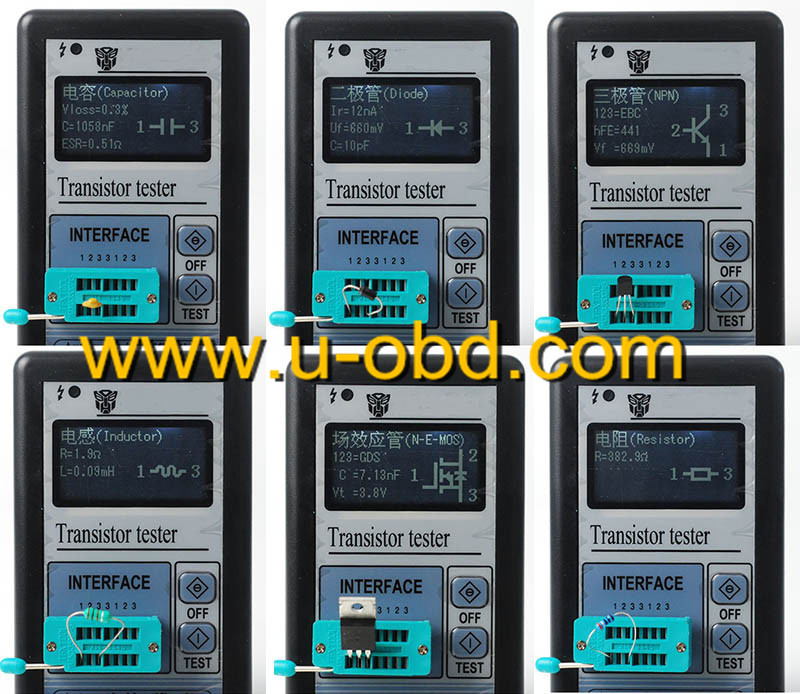 transistor diode resistor inductor MOSFET capacitor tester